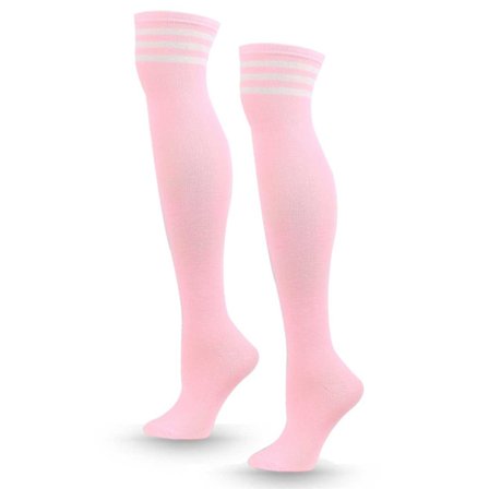 Stribede Knæstrømper Rosa Hvide Striber - Høje Strømper Rosa