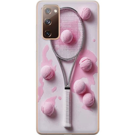 Kompatibel Mobilcover til Samsung Samsung Galaxy S20 FE Rosa glaskugler og tennisketsjer i et kreativt stillbillede med legende popfølelse og moderne