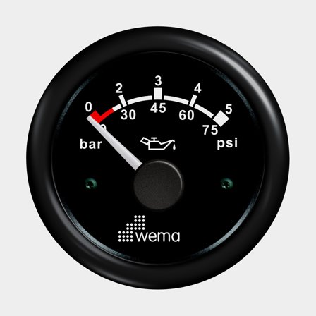 Wema Oljetrycksmätare 5 bar Svart Blackline, marin analog tryckmätare för motorer, mätområde 0-5 bar och 0-75 psi