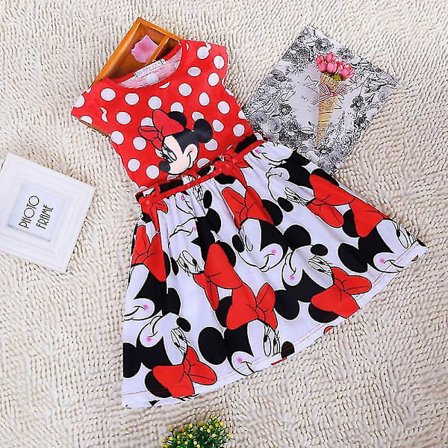 Barn Jenter Sommer tegneserie Minnie Mouse Bowknot Princess Swing Dress E