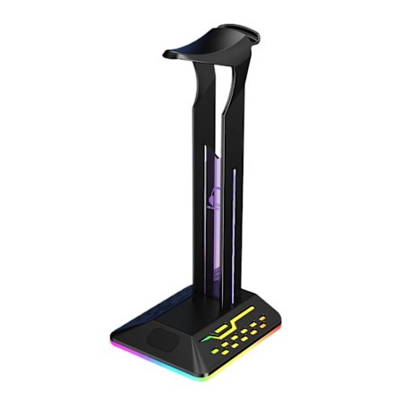 Sæt hovedtelefonholder 2-i-1 7 RGB-lyseffekter Lysende skridsikker base Kabelkrog Stemningsbelysning med 2 USB-porte Skrivebord Gaming Headset Stand 