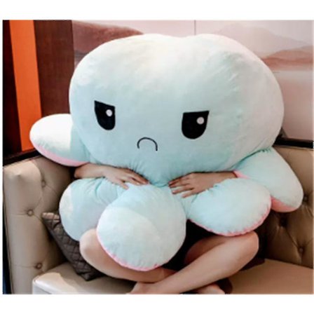 Vändbar bläckfiskdocka Stor dubbelsidig vändbar humör ansiktsförändrande docka arg dekompressionsplyschleksak födelsedagspresent rosa till ljusblå! 