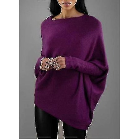 Asymmetrisk drapert genser, en genser så myk som skyene, dame langermet slouch batwing ensfarget myk strikket genser