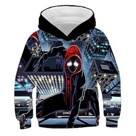 Spider-Man 3D-tryckt Hoodie med Lång Ärm för Pojkar 5-10 år - Huvtröja, Pullover, Topp, Present (5-6 år D)
