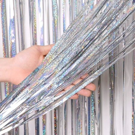 4 stk sølv metallisk frynsete gardin skinnende folie frynsete gardin