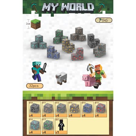 Minecraft Byggeklodser, Magnetiske Byggeklodser Legetøj - Mine Hjemme 32 Klodser, 1 Figur