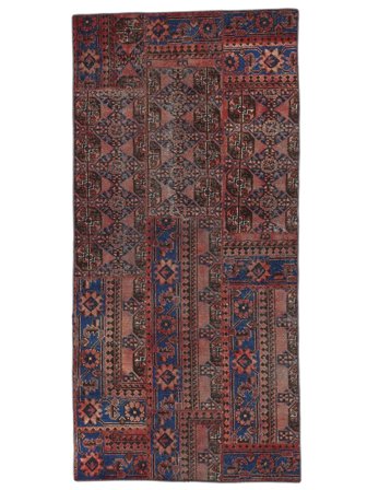 Tapis Patchwork 120X246 Noir/Rouge Foncé (Laine, Perse)