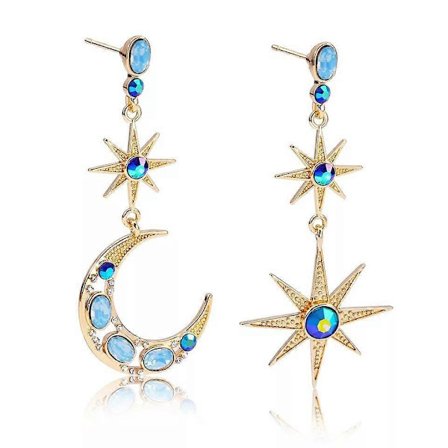 Asymmetriska stjärn- och månelegeringsörhängen Vintage Stud Örhängen