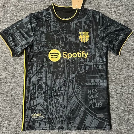2023-2024 Season Barcelona Club Jersey, Supporter Edition, Black and Gold, Advertising Edition