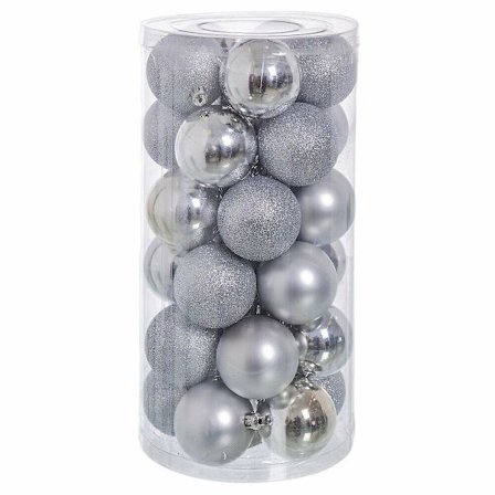 Julgranskulor Silver Plast Glitter 6 x 6 x 6 cm (30 stycken)