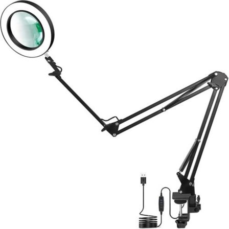 LED-suurennuslamput - 5x HD-valaistu suurennuslasi nivelvarsilla ja 3 väritilalla