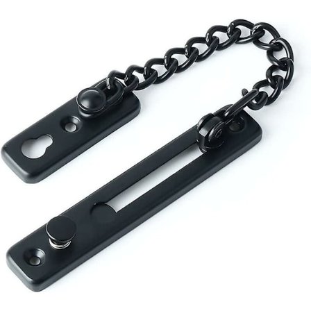 Smal dør sikkerhedskæde Anti-tyveri fjeder dørbegrænser med skruer til indvendig dør, rustfrit stål, mat sort finish