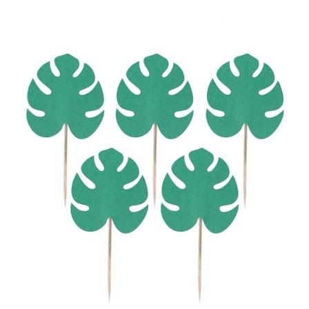 20 stk Monstera Blad Kake Topper Tropiske Palmeblad Cupcake Topper Hawaii Luau Fest Dekorasjon (dyp Grønn) Grønn Green