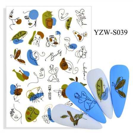 Nye 21 stiler forskjellige mønstre negleklistremerker enkelt ansiktsdesign blomsterblad geometrisk manikyr skyveknapp vann dekorativt klistremerke
