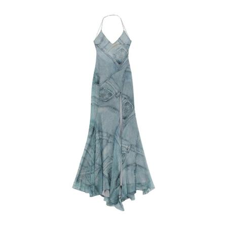 Blumarine, printed-long-dress Blauw, Dames, Maat:S