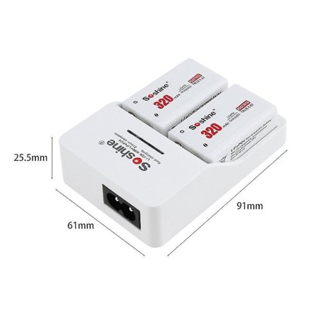 Soshine 2-pack 9V-320mAh Batteri + 1-pack Snabbladdare Set