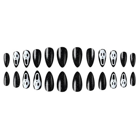 2024 Falske negle sæt sort kranie negleklistermærker neglekunst sæt 24 stykker bærbare negle