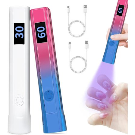 2-pack Handhållen Nagellampa för Gel-naglar, Portabel Mini UV-lampa med LED, Nageltork för Snabb Härdning, Sladdlös Uppladdningsbar Nagellampa med Typ