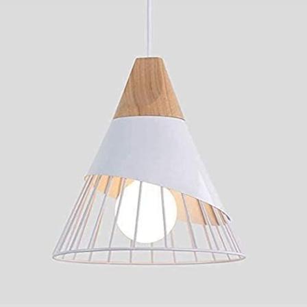 LED-lysekronen Moderne Enkel Køkken Stue Korridor Vedhængslampe Armatur Kreativ Kegleform Jernbur E27 Længde er 25CM Høj er 30CM(Hvid)