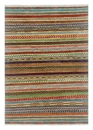 Gestreift Klein Modern Afghan Fine Teppich 127X186 Wolle