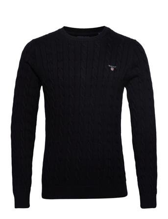 Cotton Cable C-Neck Strikkegenser M. Rund Krage Svart GANT