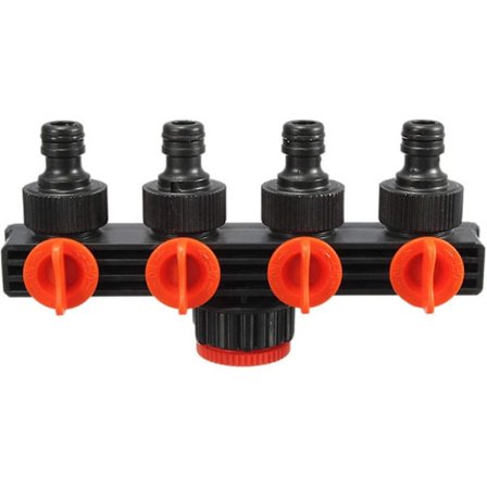 4-veis slangedeler, 3/4" vannkraner fordeler, plast dryppvanning vannkobling hageslange deler koblinger for de fleste hagekraner 1 stk svart