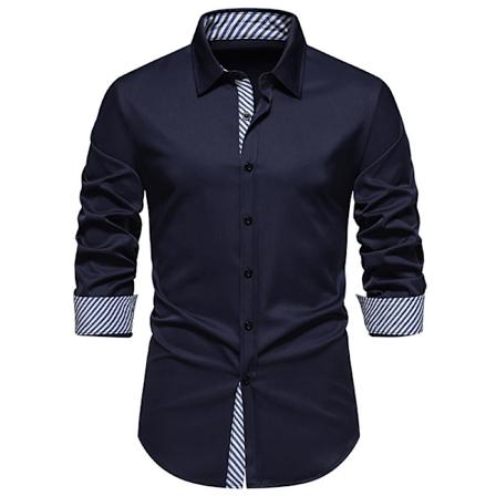 Herr Business Slim Fit Klänningsskjorta, Långärmad Knappskjorta Navy Blue M