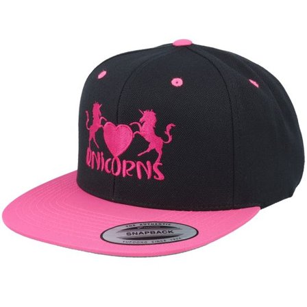 Unicorns - Svart snapback Keps - Unicorns Heart Black/Neon Pink Snapback @ Hatstore