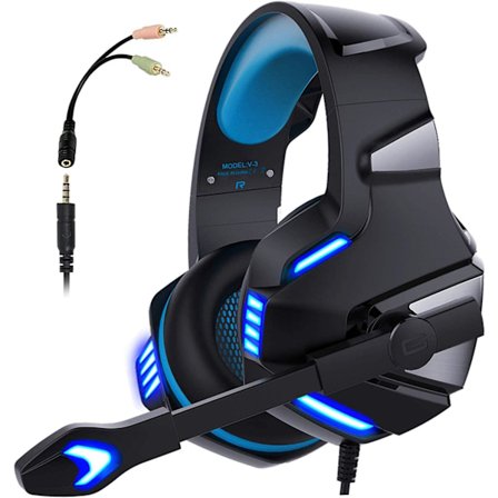 Gamingheadset för Xbox One, PS4, PC, Over Ear Gaming-hörlurar med brusreducerande mikrofon LED-ljus, Stereo Bass Surround, Mjuka minnesöronmuffar för