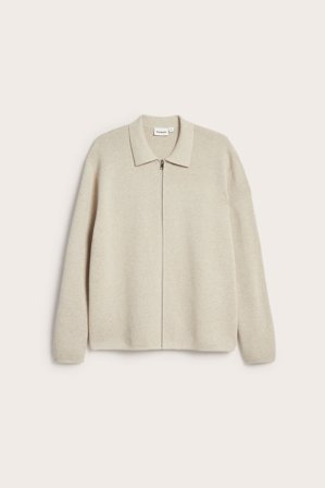 Kappahl | Vetoketjullinen neuletakki Meleerattu beige XL | Meleerattu beige