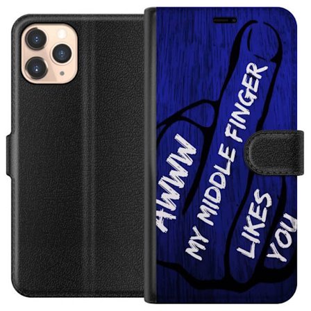 Kompatibelt Lommeboketui til Apple iPhone 11 Pro Mørk typografisk illustrasjon med hjerteform og budskap om vennskap mot dyp blå tretekstur