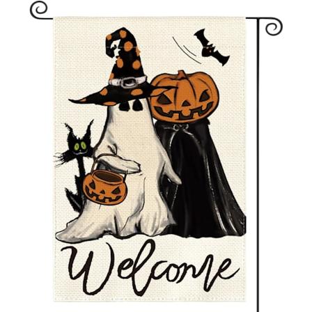 Velkommen Halloween Trick Or Treat Hageflagg 12 x 18 Tommer Dobbeltsidig, Spøkelse Jack O Lantern Flaggermus Ferie Hage Utendørs De