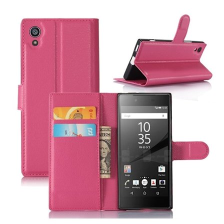 Sony Xperia XA1 litchi fiber läderfodral - Varm rosa