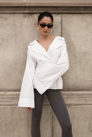 NA-KD Chemise courte à double boutonnage - Tenue de bureau - Blanc - EU 42