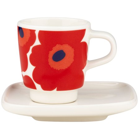 Marimekko Unikko espressokuppi + lautanen 0,5 dl, punainen/valkoinen/sininen
