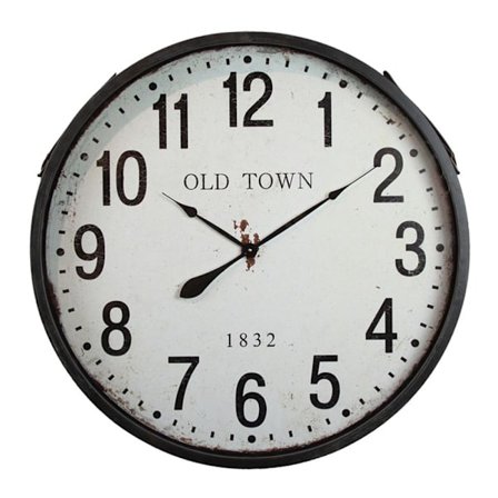 Stort vintage vægur, metal og glas, 80x80 cm