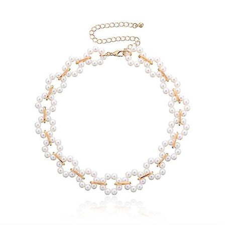 Trendiga pärlor kort nyckelben kedja charm kärlek cirkel blommor halsband för kvinnor söt collier mode smycken flicka present (guld)