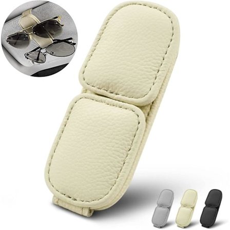 Solglasögonhållare för bil solskydd läder solglasögon klämma arrangör uppgradering ny dubbel position magnetisk passform universell bil beige