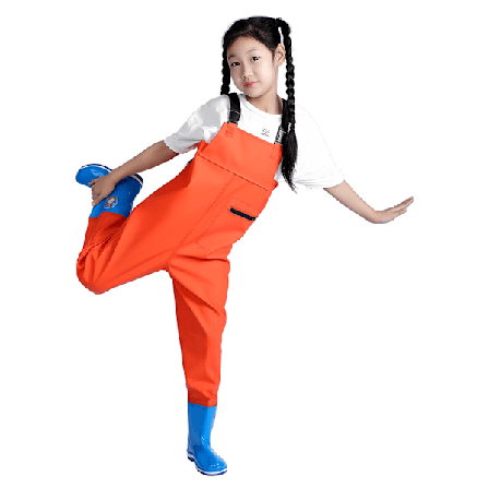 Barnevadebukser pvc skinnbukser heldekkende fiskeklær havfiske vanntette klær barnevadebukser Oransje Oransje 30/31