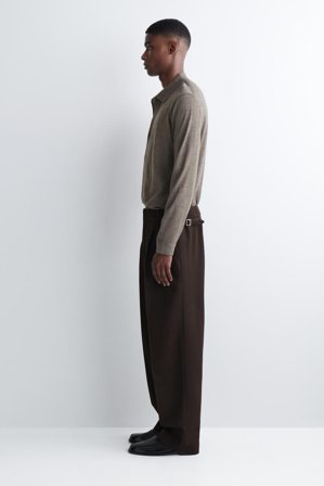 COS Homme Pantalon Droit À Plis En Laine Mélangée in Marron