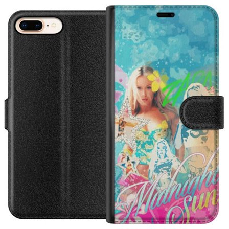 Kompatibel Tegnebogsetui til Apple iPhone 7 Plus Eventyrverden med Steve, Creeper og dyr i farverig blokgrafik