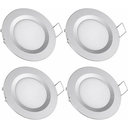 4 x LED Indbygningsspot 12V Hul 58-65mm 3W 3200K Indbygget Loftlampe til Autocamper Båd Campingvogn Van Yacht Varm Hvid (Sølv Finish)