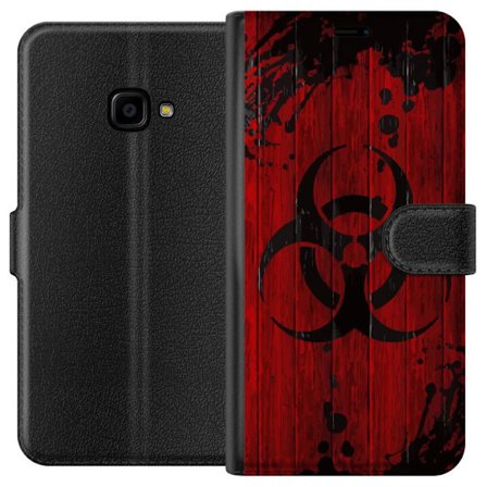 Kompatibelt Plånboksfodral till Samsung Samsung Galaxy Xcover 4 Röd bakgrund med svart biohazard-symbol i sliten målad stil, industriell känsla me