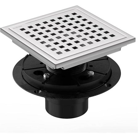 Dusjrenne, 6" firkantet dusjrenne med flens (børstet nikkel