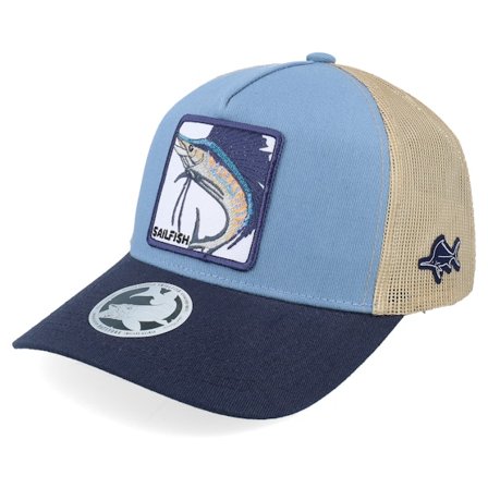 Skillfish - Beige trucker Czapka Z Daszkiem - Sail Fish Box Light Blue/Khaki/Navy A-frame @ Hatstore
