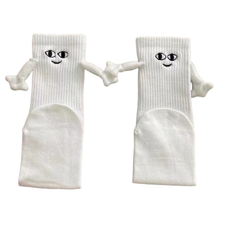 2 stk. hvide cp magnetiske håndholdte sokker, sjove udtryk