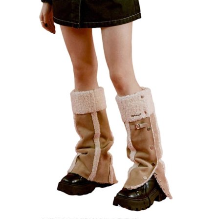 Dam Furry Plysch Sidoknapp Benvärmare Stövelskydd Harajuku Punk Faux Lamm Chammy Splice Leggings Skydd Långa Strumpor brun brown