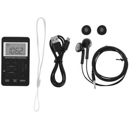 (Svart) Bærbar AM/FM Stereo Lommeradio 2 Bånds Digital Tuning Mini Radio Mottaker Utendørs Radio Øretelefon -CYA
