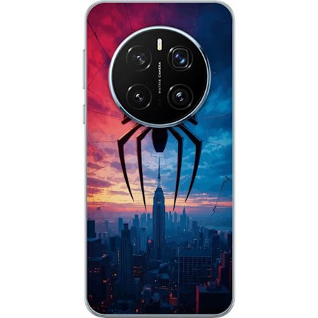 Kompatibel Mobilcover til Honor Honor Magic7 Pro Stiliseret edderkop over byens silhuet i dramatisk solnedgang, grafisk fantasyillustration med stærk