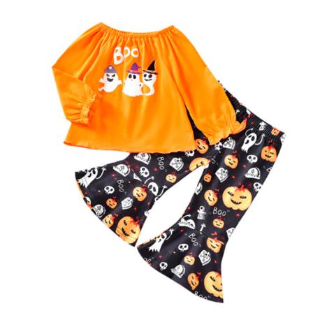 Toddler Baby Girls Volanger Print Toppar Byxor Set Orange 90